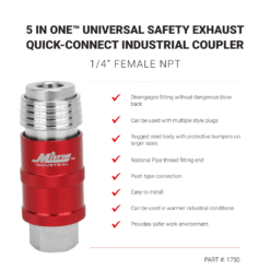 S-1750 5 in One Universal Safety Exhaust Quick-Connect Industrial Coupler, 1/4" Female NPT Single - Image 3